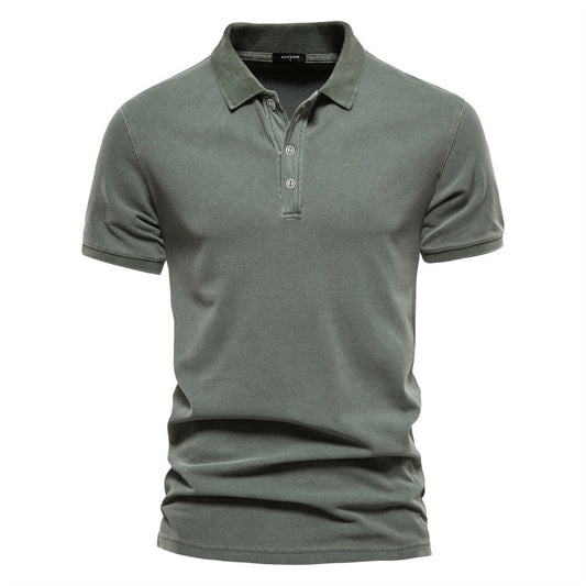 Retro Style Pigment Wash Polo Shirt